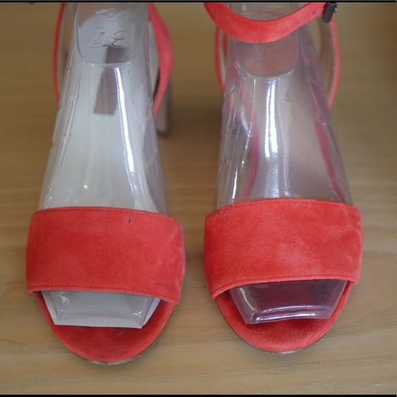 Madewell 6.5 orange red suede chunky heel - Picture 4 of 5